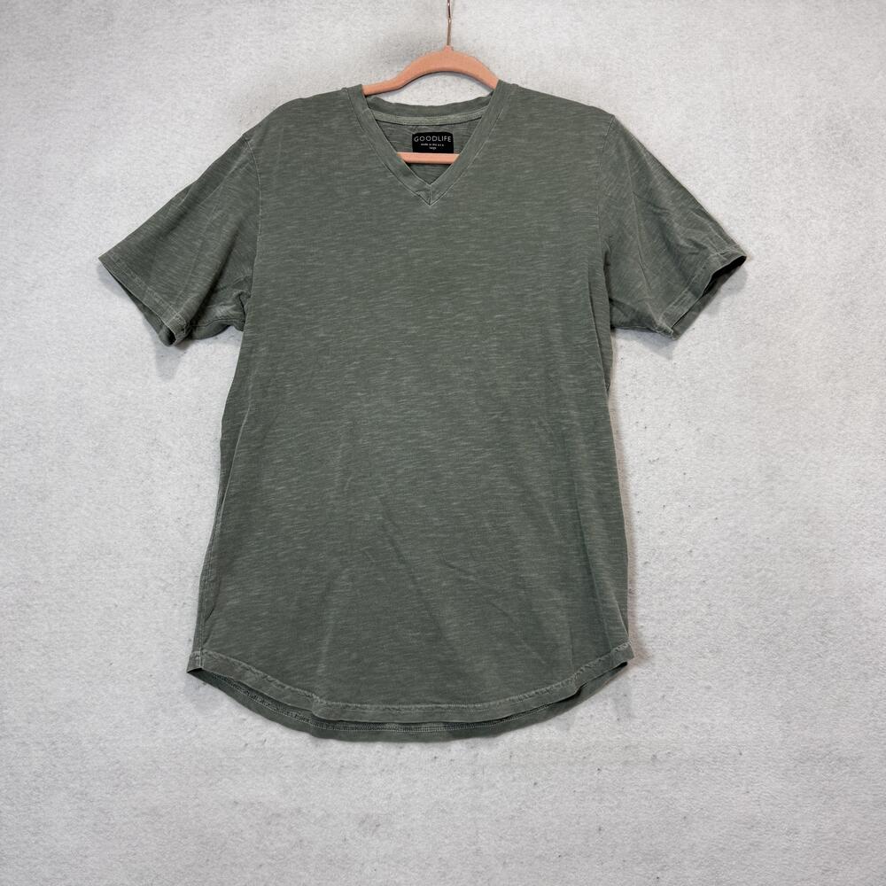 Goodlife Shirt Mens Large Green V Neck 100% Cotton Slub Tee Casual Made USA